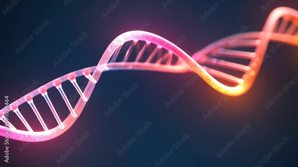 Poster vibrant 3d illustration of dna double helix glowing in neon colors with depth of field effect for sc