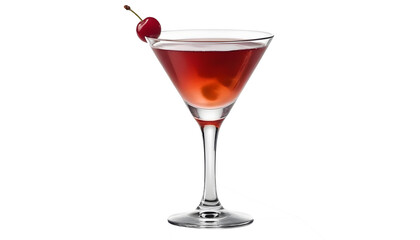 A red cocktail in a martini glass, garnished with a maraschino cherry png backgroun