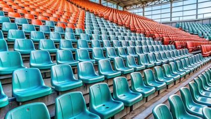 Empty plastic seats in a stadium with no fans , stadium, seats, plastic, empty, absence, sport, game, match