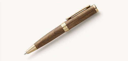 Fototapeta premium Luxurious Wood and Gold Fountain Pen on White Background - Elegant Writing Instrument Detail for Brand Promotion