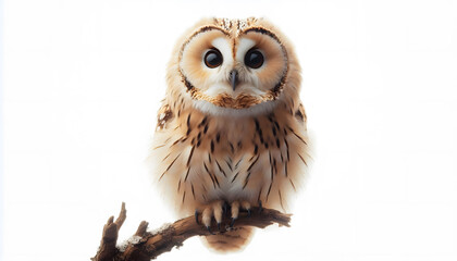 Obraz premium owl sitting on a branch on white background