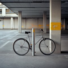 Obraz premium Bicycle secured on a parking in a city.
