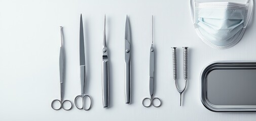 Precision Surgery Closeup of Silver Surgical Instruments on White Background - Medical Equipment Concept