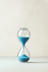 Serene Blue Sand Hourglass on Minimal Off-White Background - Time Passing Concept