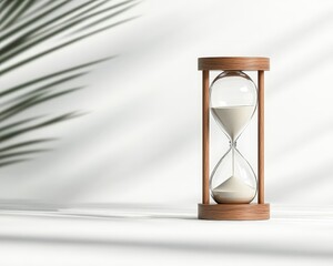 Serene Contemplation Elegant Wooden Hourglass on White, Minimalist Composition