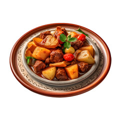 The original tagine is served on a plate with a beautiful view