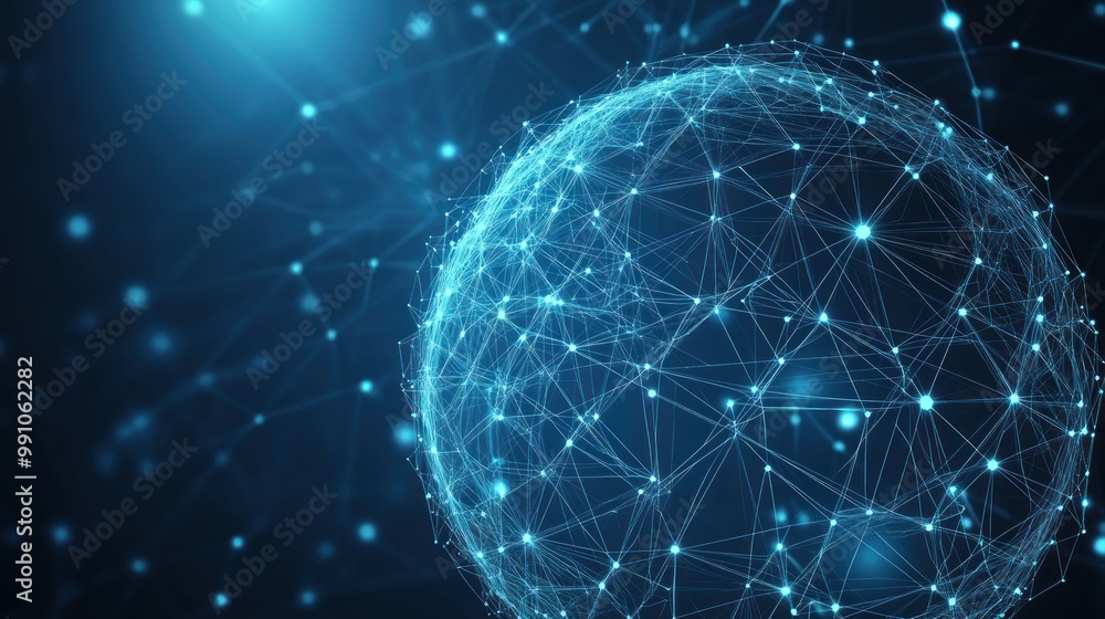 Wall mural abstract futuristic network background with glowing blue lines and nodes.