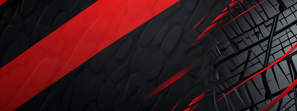 Abstract background with black tire tread and red lines.