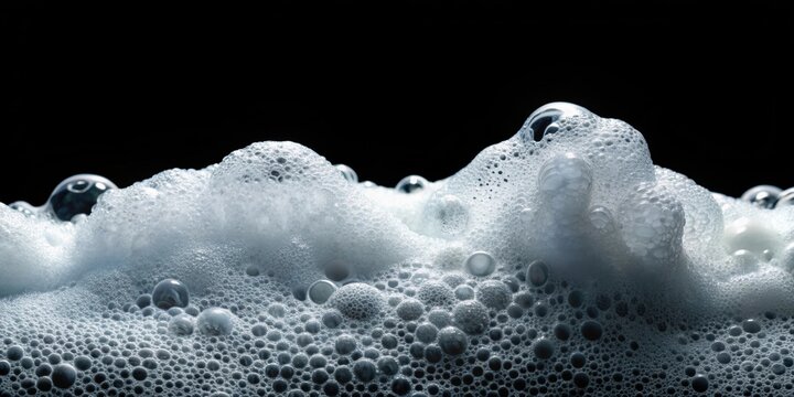 Close up of soapy foam texture on black background, soapy, foam, texture, black, background, close up, bubbles, bath, shower