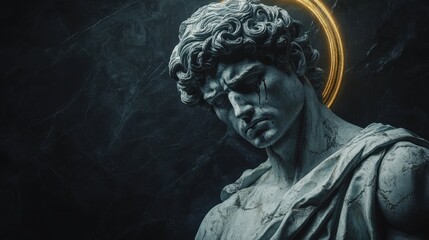Obraz premium A statue depicting a man with a glowing halo surrounding his head