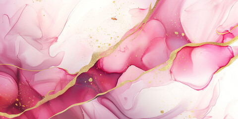 Abstract watercolor texture background with pink and gold spots splashes and stains