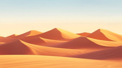 Warm, sandy desert landscape with rolling dunes and a bright, cloudless sky