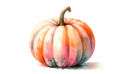 Obraz premium Watercolor illustration with pumpkin in autumn. Halloween time