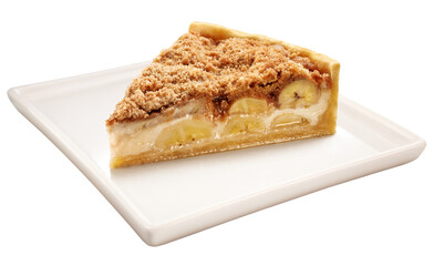 prato com torta de banana com creme de baunilha isolado em fundo transparente