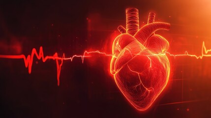 A glowing red heart beats in rhythm with an EKG line.