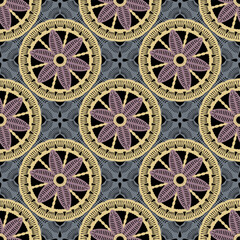 Pattern with crochet granny square with flowers wallpaper handmade decorative art design print