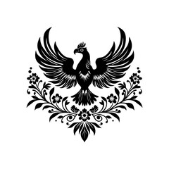 Abstract linocut flowers with magic, girls and mystical in ornate rural folk scandinavian style. Hand drawn Illustration, Linocut Blockprint.