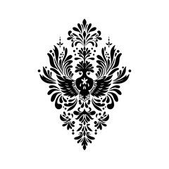 Abstract linocut flowers with magic, girls and mystical in ornate rural folk scandinavian style. Hand drawn Illustration, Linocut Blockprint.