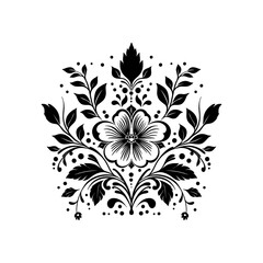 Abstract linocut flowers with magic, girls and mystical in ornate rural folk scandinavian style. Hand drawn Illustration, Linocut Blockprint.