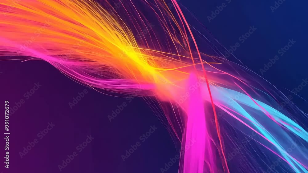 Poster neon light streaks vibrant abstract in digital wave pattern with neon colors on dark background for 