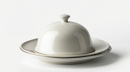Fototapeta premium White Ceramic Butter Dish on White Background