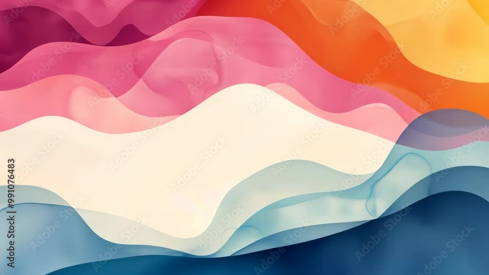 Poster vibrant abstract geometric waves in soft pastel colors with overlapping semi-transparent layers for 