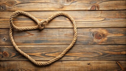 Obraz premium Heart shaped rope on rustic wooden background, love, Valentine's Day, romance, decoration, rustic, vintage, symbol, relationship