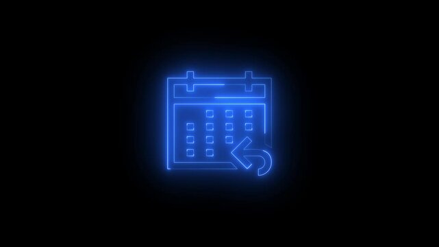 Neon calendar reply icon glowing black background animation