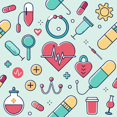 Medical and Healthcare Icon Set &ndash; Vector Illustrations with Lab Equipment, Heart Monitors, and Medicine