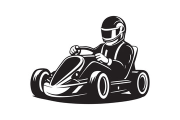 Gokart sport automotive silhouette vector illustration logo.
