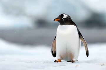 Fototapeta premium 19 Penguin sliding on ice in Antarctica full body, realistic nature, copy space