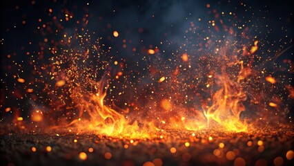 Fire embers particles floating in the air over dark background, fire, embers, particles, flames, burning, heat