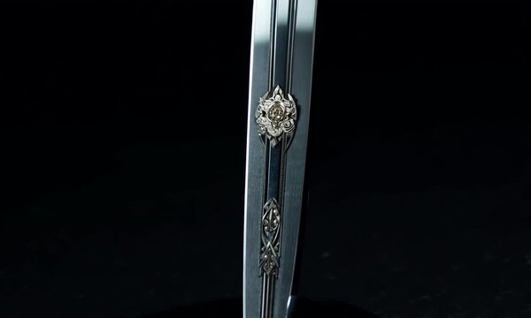 Sharp unique traditional sword on black background. Generative AI