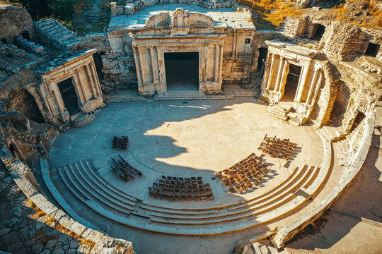 Aerial view of theatre at the ancient city.