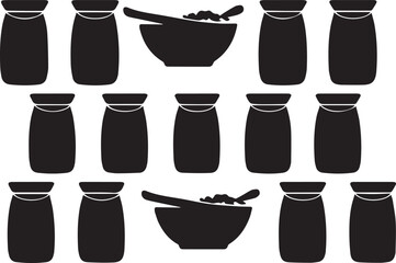 Black and White Silhouette Illustration of Jars and Bowls: Minimalist Kitchenware Clipart for Food Bloggers and Graphic Design Projects