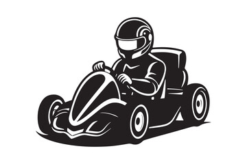 Gokart sport automotive silhouette vector illustration logo.