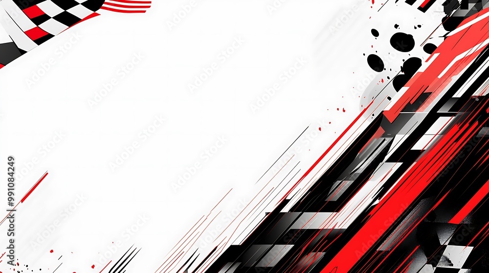 Aufkleber abstract racing background with checkered flag, red and black lines, and white space for text.
