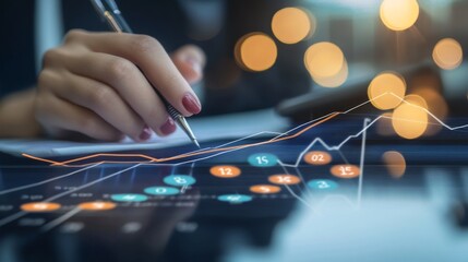 Business Financing Accounting Banking Concept, Businesswoman doing finances and calculating financial report with business graph growth chart, finance and investment, business analysis concept