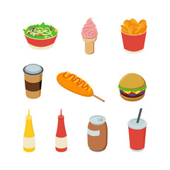 Vector Set of Fast Food Isometric Illustrations