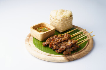 Grilled Meat Skewers with Sticky Rice and Dipping Sauce