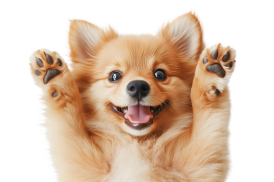 funny pomeranian dog isolated on white background