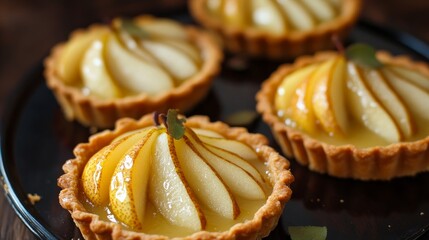 Elegant Pear Tarts in Soft Light, Exquisite Culinary Presentation for Gourmet Desserts