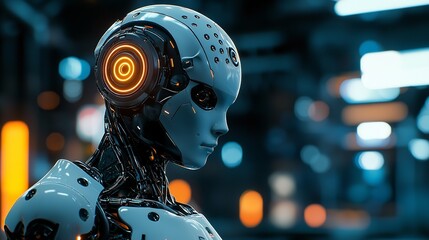 Futuristic Robot with AI Technology and Digital Overlays for Automated Software - 3D Illustration