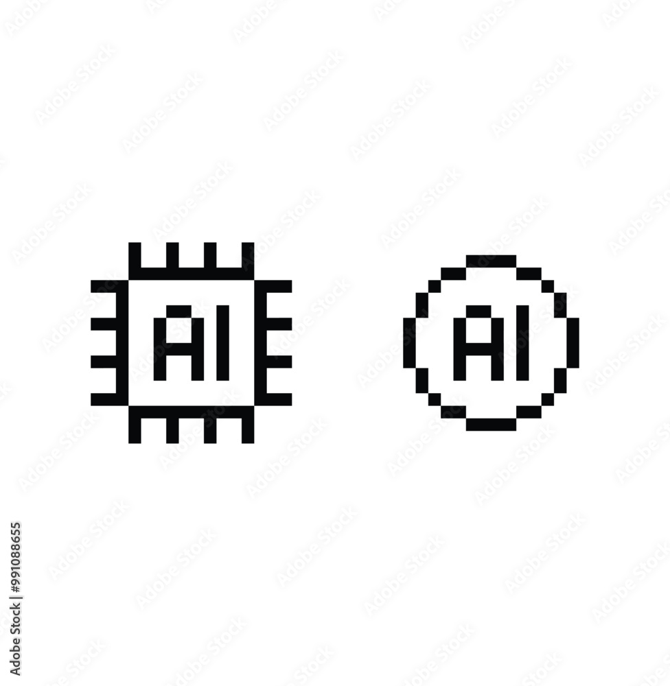 Poster pixel ai icon. vector pixel art artificial intelligence 8 bit logo for game