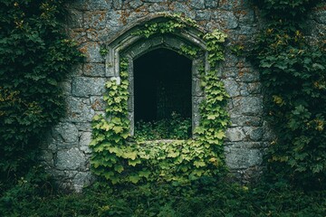 Overgrown Stone Archway with Dark Interior
