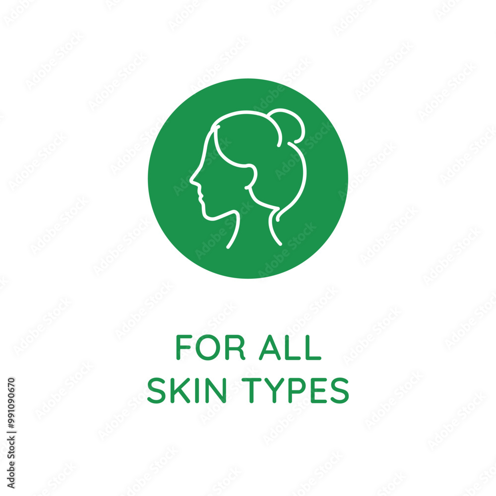 Poster Vector line design element, badge and icon for food and cosmetics packaging in mono linear style - for all skin types