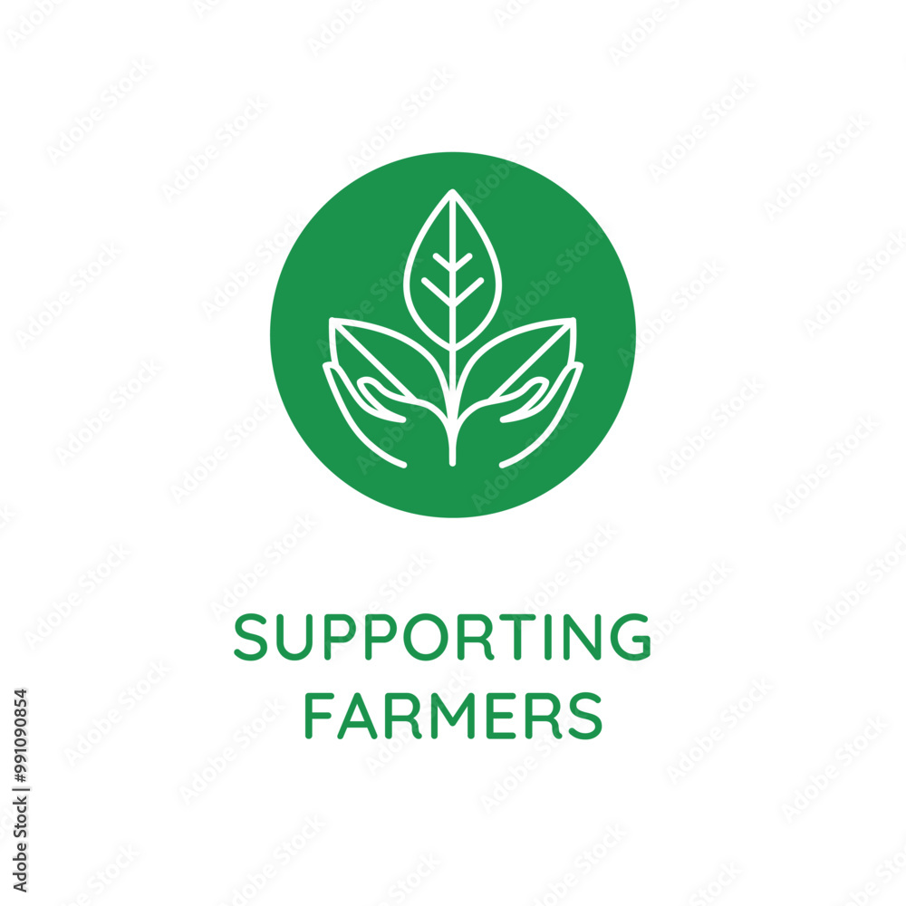 Poster Vector line design element, badge and icon for food and cosmetics packaging in mono linear style - supporting farmers