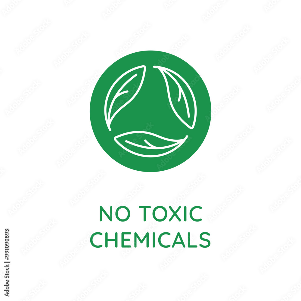 Poster Vector line design element, badge and icon for food and cosmetics packaging in mono linear style - no toxic chemicals