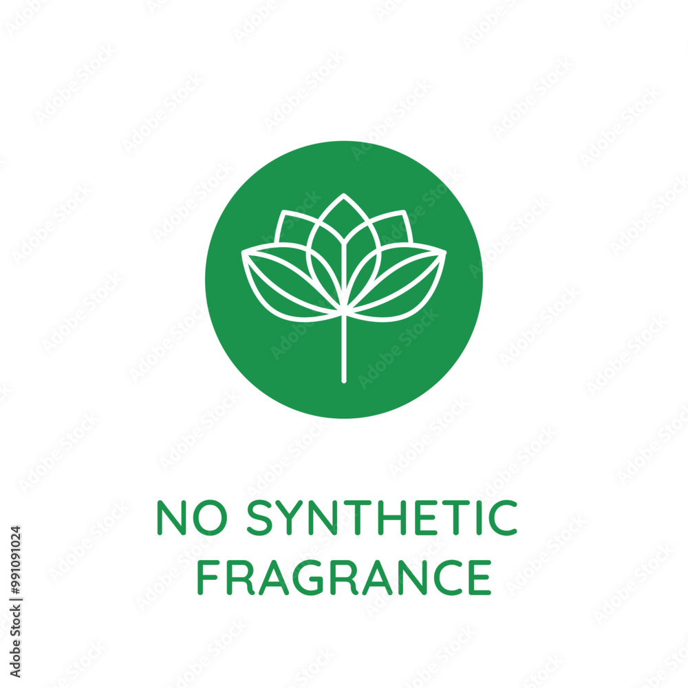 Poster Vector line design element, badge and icon for food and cosmetics packaging in mono linear style - no synthetic fragrance