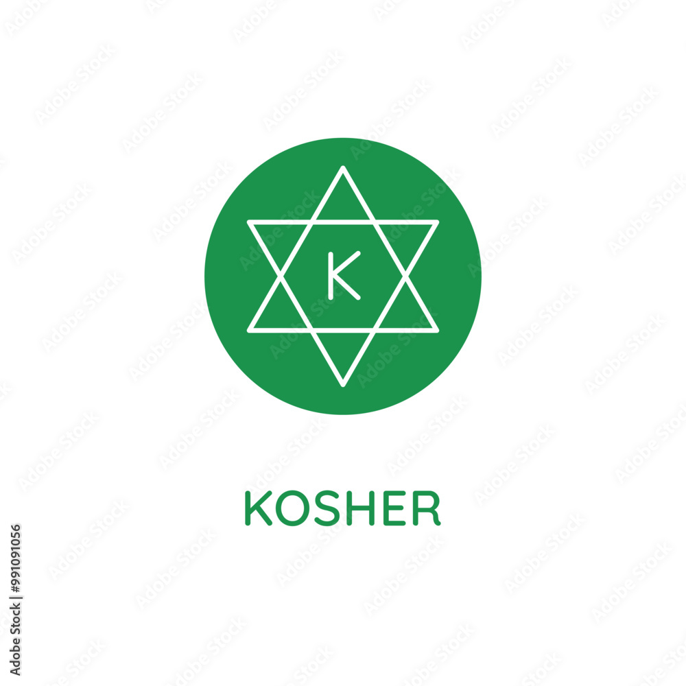 Poster Vector line design element, badge and icon for food and cosmetics packaging in mono linear style - kosher